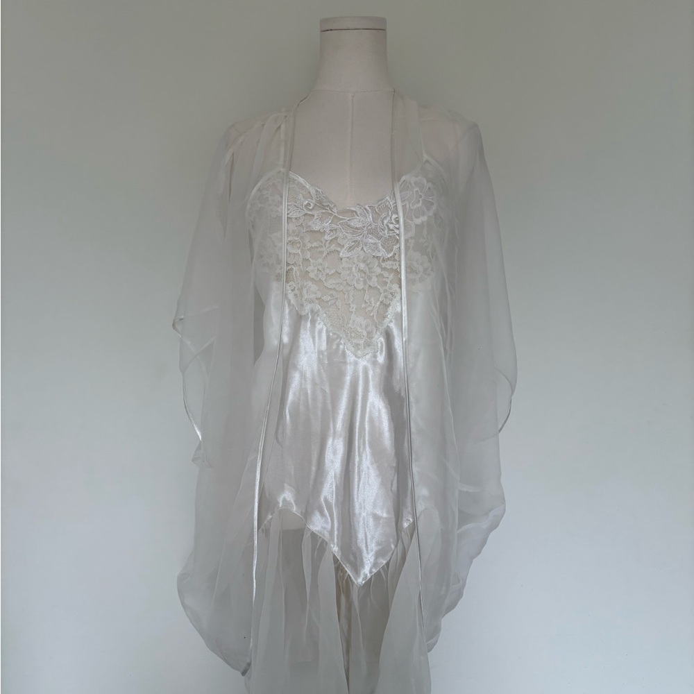 Vintage Victoria's Secret White Satin negligee with Shaw set